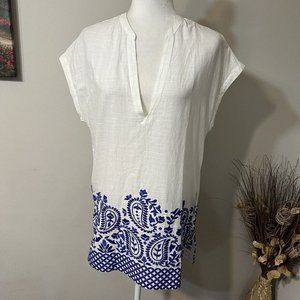 Athleta Swim Coverup Tunic Womens Paisley Embroidered V-neck 100% Cotton Sz XXS